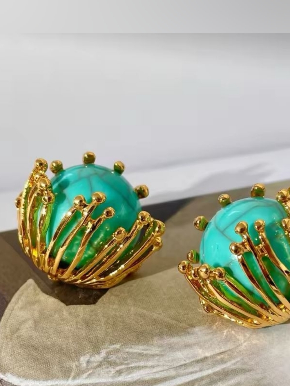 Gold-Tone Turquoise Orb Earrings